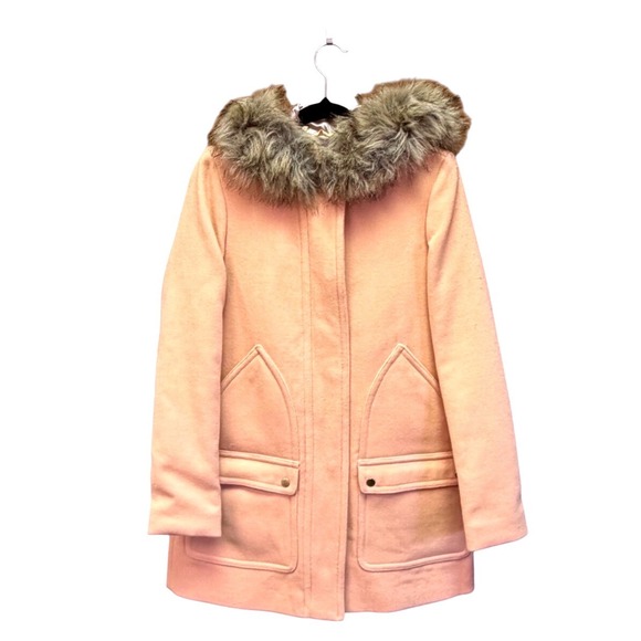 J.Crew Jackets & Blazers - NWT J.Crew Chateau Parka Peach Wool Blend Faux Fur Hood Coat E3931 Size 0